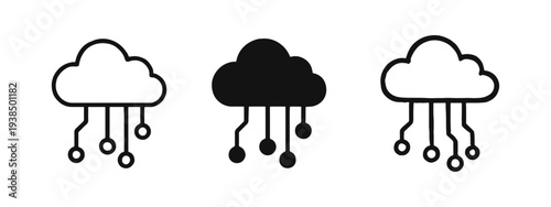 Cloud computing and network icon set. Digital data, technology, and server infrastructure concept.
