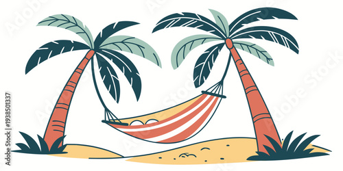 A relaxing hammock between two palm trees on a sunny beach Vector