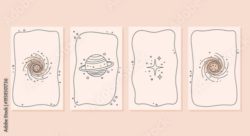 Boho Celestial Art Prints: Planets, Stars, and Galaxies on Beige Background