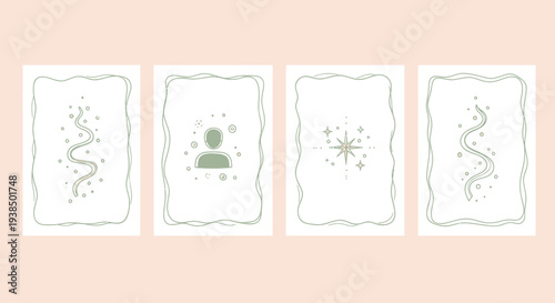Mystical Oracle Cards with Symbols and Gentle Border on Pastel Background