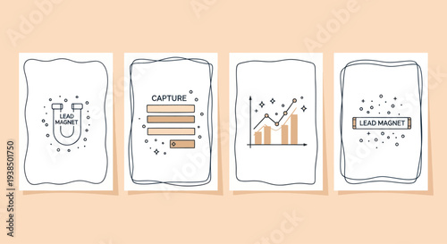 Lead Magnet and Sales Funnel Icons on Cards