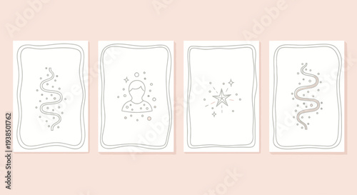 Mystical Tarot Cards Collection: Snake, Person, Star Icons on Pastel Background