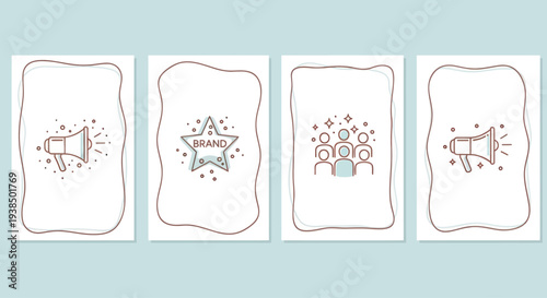 Marketing and Branding Icons: Megaphone, Star Brand, and Audience