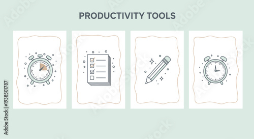 Productivity Tools: Alarm Clock, Checklist, Pencil, Alarm Clock - Business Concept