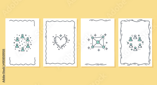 Abstract Icons: Teamwork, Love, Connection, Community on Yellow Background