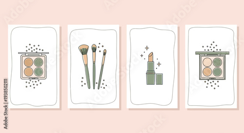 Cosmetic Flat Lay: Makeup Brushes, Eyeshadow Palette, Lipstick, Beauty Products
