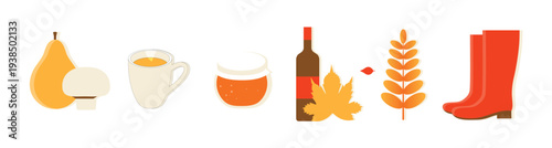 Vibrant collection of Thanksgiving flat design stickers featuring traditional holiday food, autumn elements, and celebratory symbols, vector illustration.