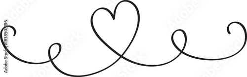 Heart love line swirl set elegant calligraphy wedding graphic element with hand drawn flourish ribbon ornament