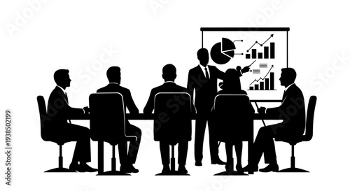 Business meeting with presentation and charts in a modern office, team collaboration and strategy discussion