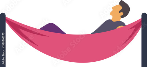 Man resting in a pink hammock, symbolizing vacation and summer relaxation