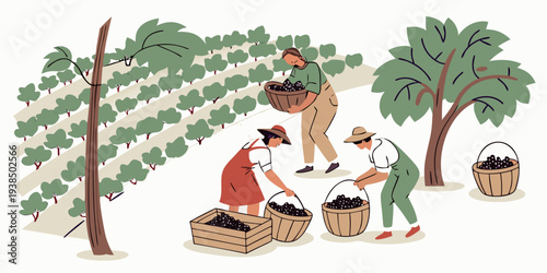 A group of people sitting on the grass in front of a tree, enjoying a picnic. Vector