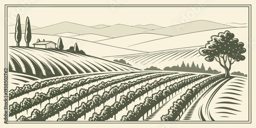 A serene landscape of rolling hills and a winding river under a clear sky Vector