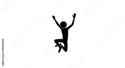 Silhouette of a person jumping with joy and raised arms.