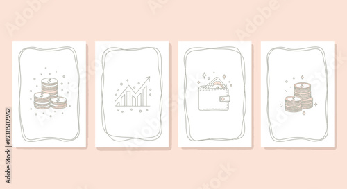 Financial Icons: Coins, Wallet, and Growth Chart on Pastel Background