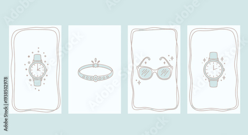 Minimalist Collection: Watch, Bracelet, Sunglasses - Flat Design Icons