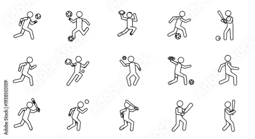 Collection of simple line drawings depicting various sports actions.