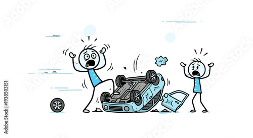 Cartoon illustration of a car crash with two shocked stick figures.