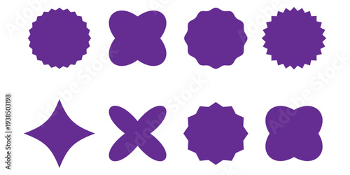 Modern blank templates for price tags, promotion signs, and marketing design. Rounded starburst zigzag.
