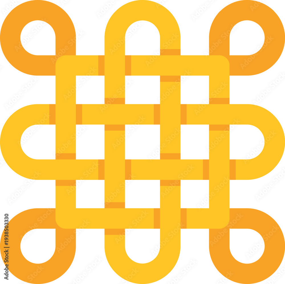 Obraz premium Yellow endless knot icon representing longevity, wisdom, connection, infinity, and prosperity