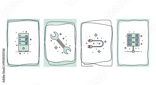 Server Maintenance and Network Connectivity Icons