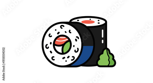 Sushi rolls and wasabi on white background