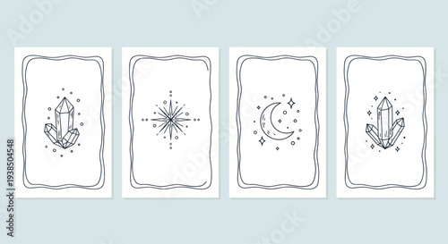 Mystical Tarot Card Backs with Crystals, Moon, and Star Designs