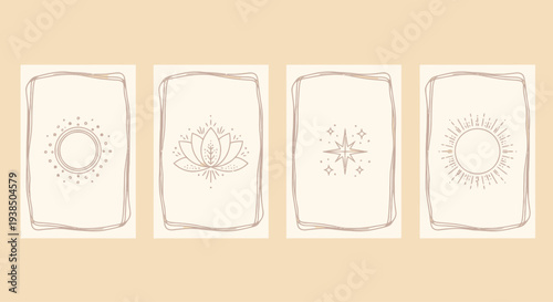 Esoteric Tarot Cards Backs with Sun, Lotus, and Star Designs, Boho Style
