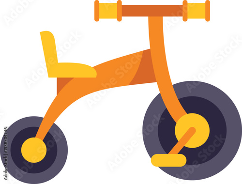 Orange child's tricycle toy on a white background representing playing and learning