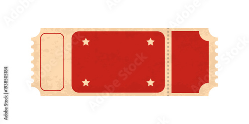 Vintage  ticket template  isolated on transparent background. Retro  coupon.Decorative element for cinema, party, event, festival.Realistic template in red, white, black colours. Vector  illustration.