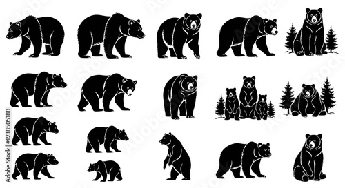 Collection of Black Bear Silhouettes in Various Poses and Settings