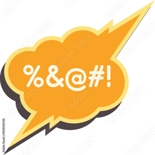 Orange speech bubble with profanity symbols representing frustration and bad language