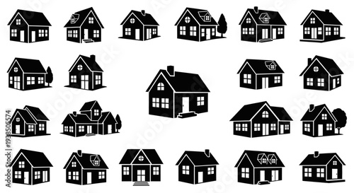 Collection of Black House Silhouettes - Various Architectural Styles