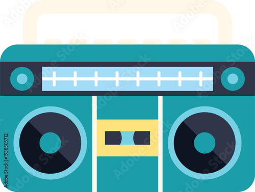 Portable boombox playing music from a cassette tape in an iconic retro design