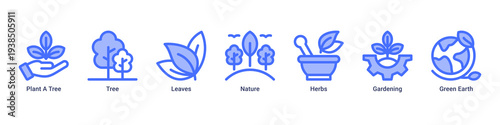 Forest Growth web banner icon vector illustration featuring Plant A Tree,Tree,Leaves,Nature,Herbs,Gardening,and Green Earth icons symbolizing ecosystem restoration.