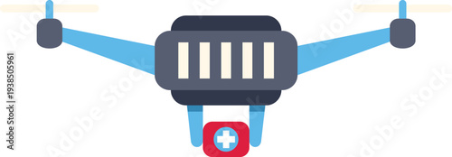 Medical drone carrying a red first aid box with a white cross