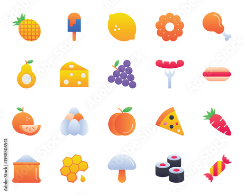Gradient color icons set for Food