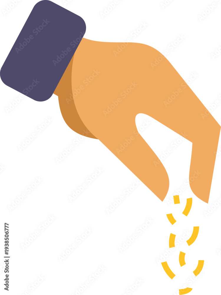 Fototapeta premium Hand sprinkling small yellow particles, representing sowing, planting, or seasoning food