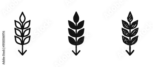 Wheat Stalk or Grain Ear Agriculture Icon Set