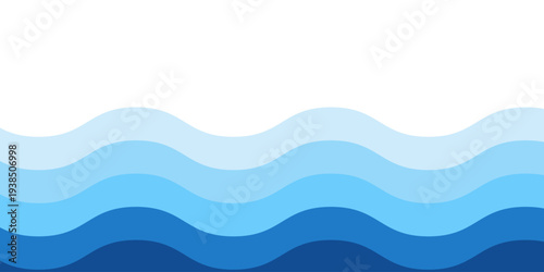 Layered blue ocean waves background with smooth curves and gradient tones creating an abstract sea and water flow vector design. Abstract soft flowing lines for marine, summer beach minimalist concept