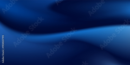Vector blue gradient background. Dark scene with curved waves of smoke or fog reflecting soft light, dark decoration