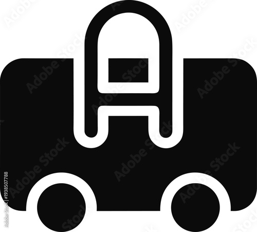 Black and white icon of a luggage cart with a single suitcase handle visible Vector