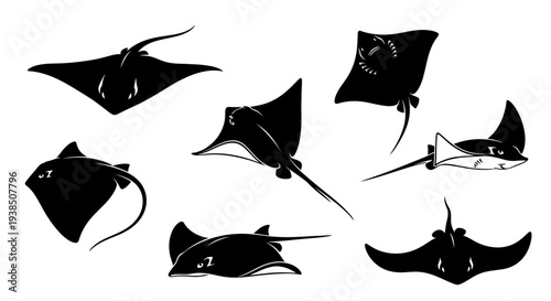 Diverse Stingray Silhouettes Collection: Underwater Marine Life and Ocean Creatures