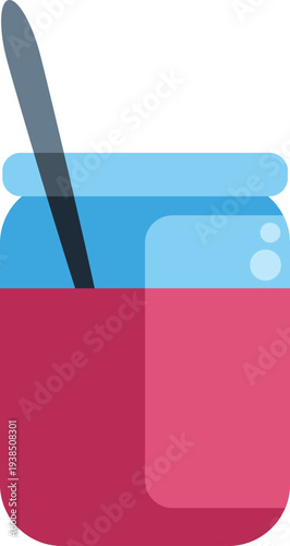 Jar of sweet fruit jam with a spoon inside