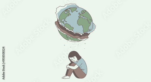 A person sitting on the ground with the Earth floating above their head.
