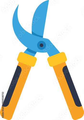 Pruning shears with blue blades and yellow handles for garden work