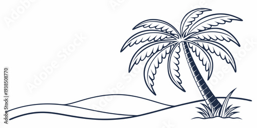 Two palm trees swaying gently on a serene beach with waves crashing nearby. Vector