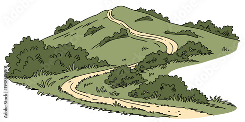 Aerial view of a lush green golf course with winding paths and scattered trees Vector