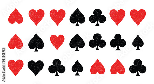 Set of 21 Red and Black Playing Card Suits Vector