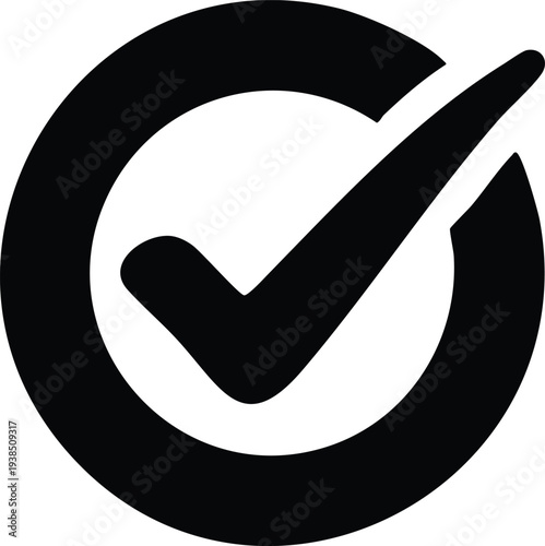 Black and white checkmark inside a circle symbol