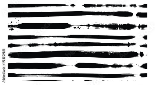 Set of 10 Black Grunge Ink Brush Strokes Vector